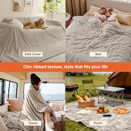 Extra Soft Large Fleece Blanket for Bed Beige 120"x120"