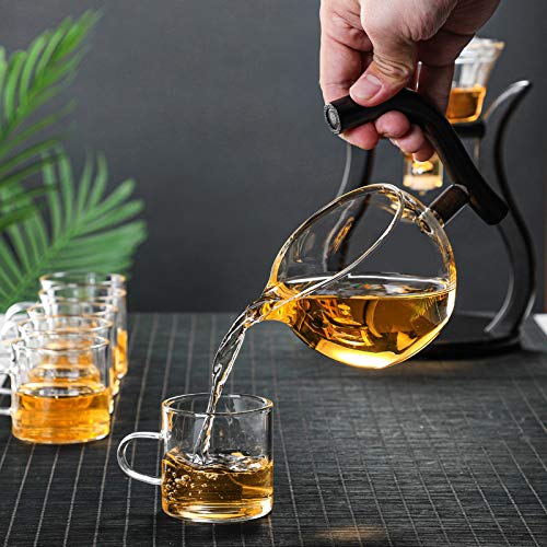 Glass Teapot Set Semi Automatic Drip Rotating with Infuser Lazy Kungfu Tea pot Set