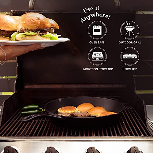 15" Cast Iron Skillet + Glass Lid Cover + Pan Scraper + Heat