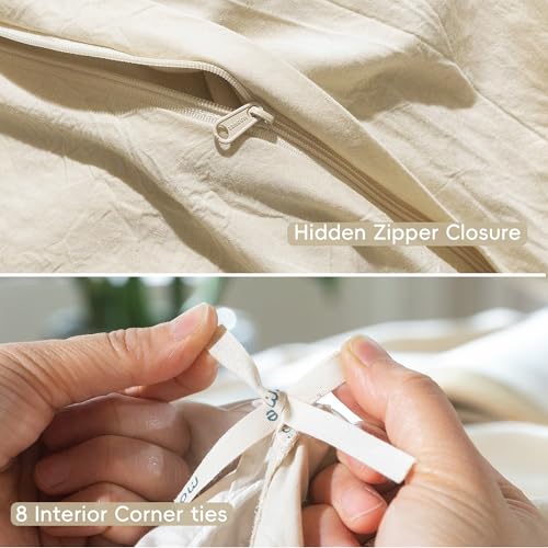 Duvet Cover Set 100% Washed Cotton Linen Like Twin (2 Count)