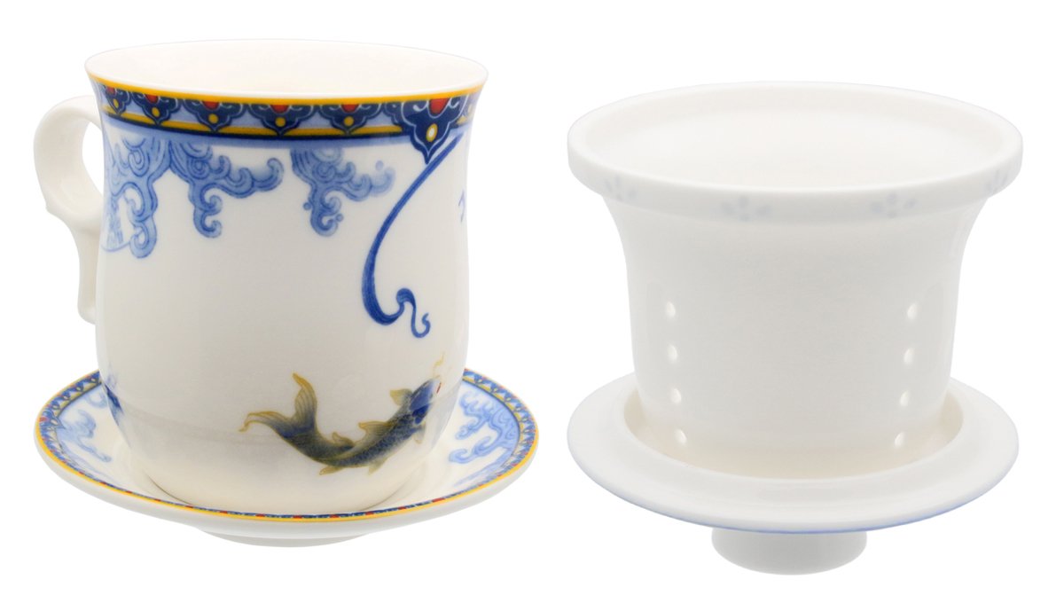 Porcelain Tea Cup with Infuser Lid and Saucer Sets