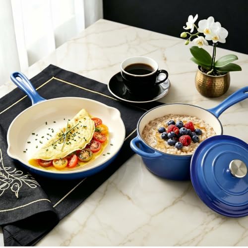 5 Piece Blue Enameled Cast Iron Cookware Set