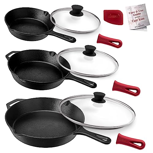 Cast Iron Skillets Set + Glass Lids