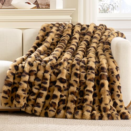 Cheetah Leopard Print Faux Fur Throw for Couch