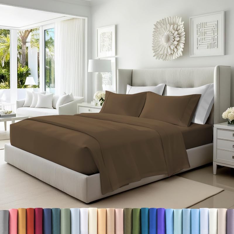 100% Cotton Sheets Set RV King 400 Thread Count Woody Brown