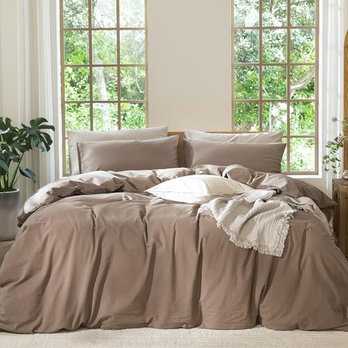 Duvet Cover Set 100% Washed Cotton Linen Like Full (16 Ounce)