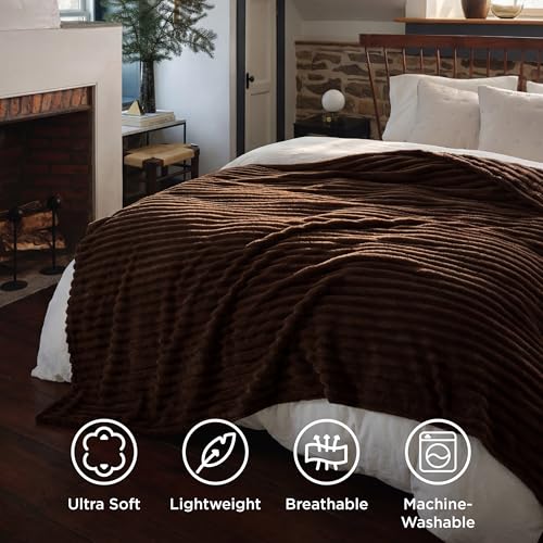 Full Size Fleece Blankets for Bed Chocolate Brown 84"x90"