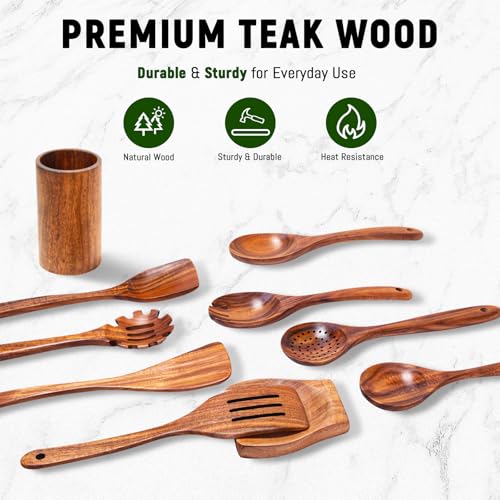 10 Pcs Teak Wooden Utensil Set (10 Count)