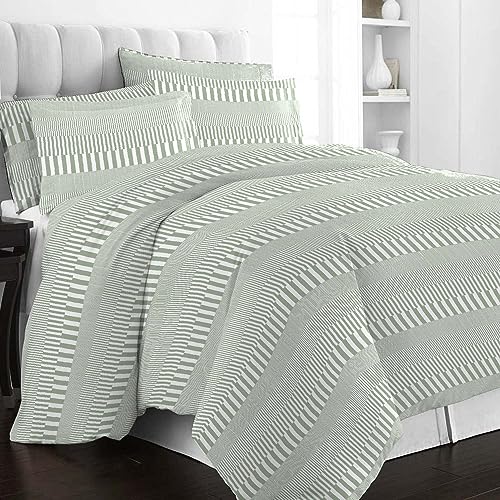 100% Cotton Cascade Stripe Print King Duvet Cover Set 400TC Green