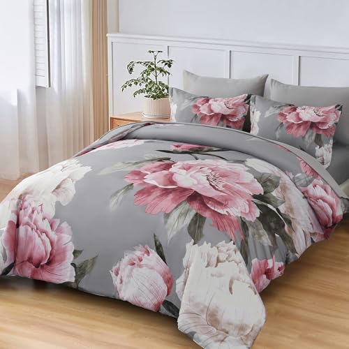 Pink and Grey Comforter Set King Size 7 Piece Bed in a Bag