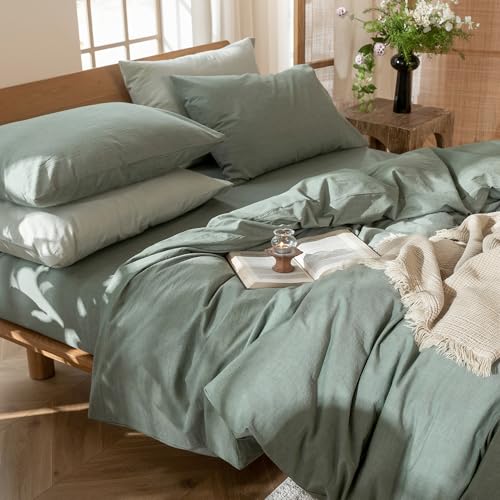 Duvet Cover Set 100% Washed Cotton Linen Like King