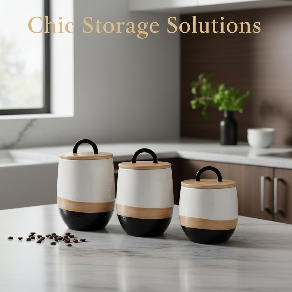 Ceramic Country Farmhouse Canister Set with Black (3 Count)