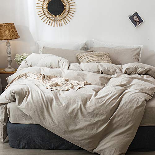 Duvet Cover Set 100% Washed Cotton Linen Like Cal King (64 Ounce)
