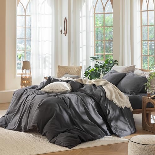 Duvet Cover Set 100% Washed Cotton Linen Like Super King Plus (3 Piece Set)