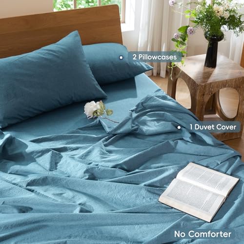 Duvet Cover Set 100% Washed Cotton Linen Like Queen