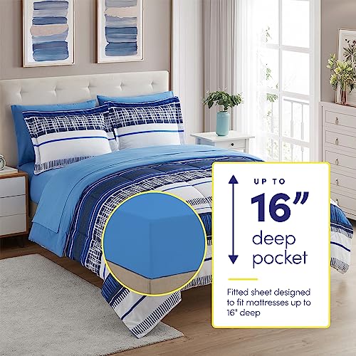 7 Piece Comforter Set Bag Solid Color All Season Soft Down Alternative Blanket & Luxurious Microfiber Bed Sheets