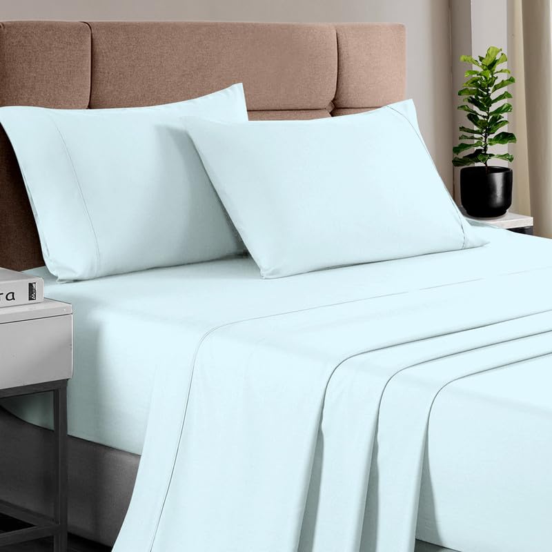 100% Cotton Sheets Set Twin 400 Thread Count Baby Blue
