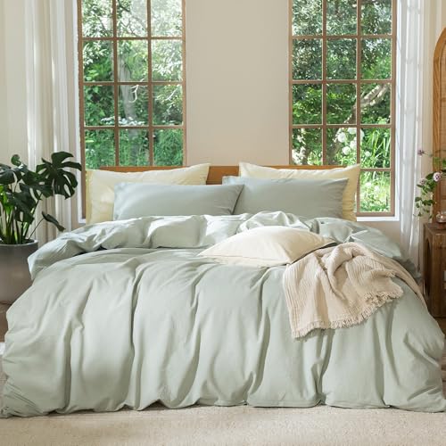 Duvet Cover Set 100% Washed Cotton Linen Like Alaska King