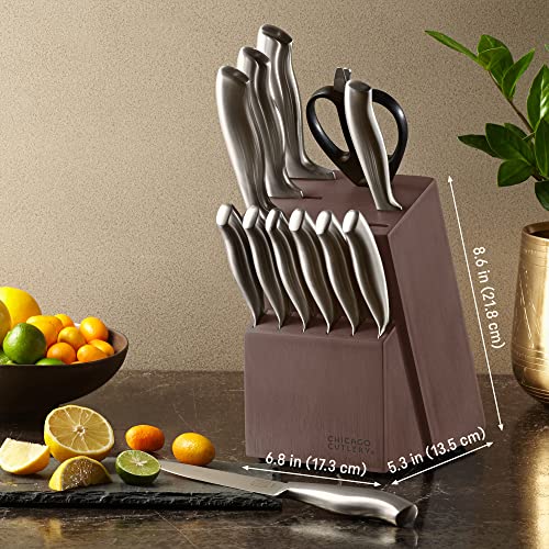 Insignia (13-PC) Kitchen Knife Block Set With Wooden Block, Contoured Handles and Sharp Stainless Steel Professional Chef Knife Set & Scissors