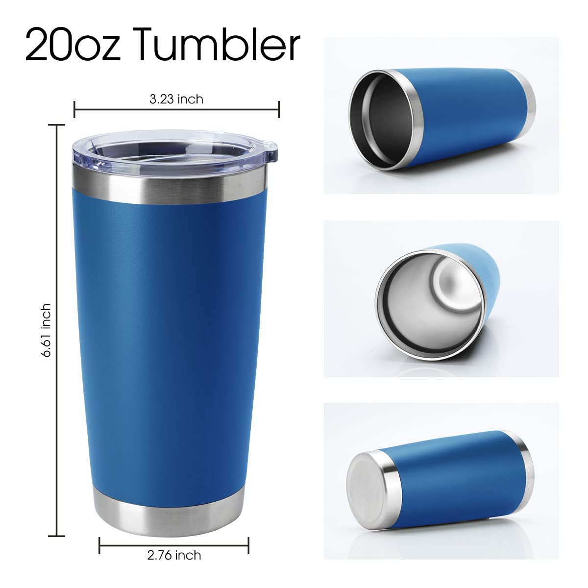 20oz Tumblers Stainless Steel Mugs with Lid Double Wall Vacuum Insulated Coffee Cups for Cold & Hot Drinks