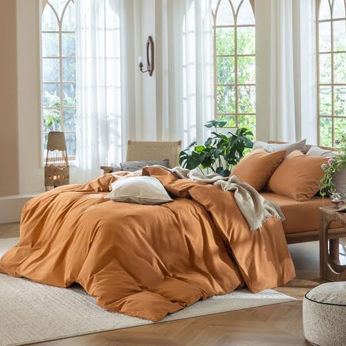 Duvet Cover Set 100% Washed Cotton Linen Like Full (64 Ounce)