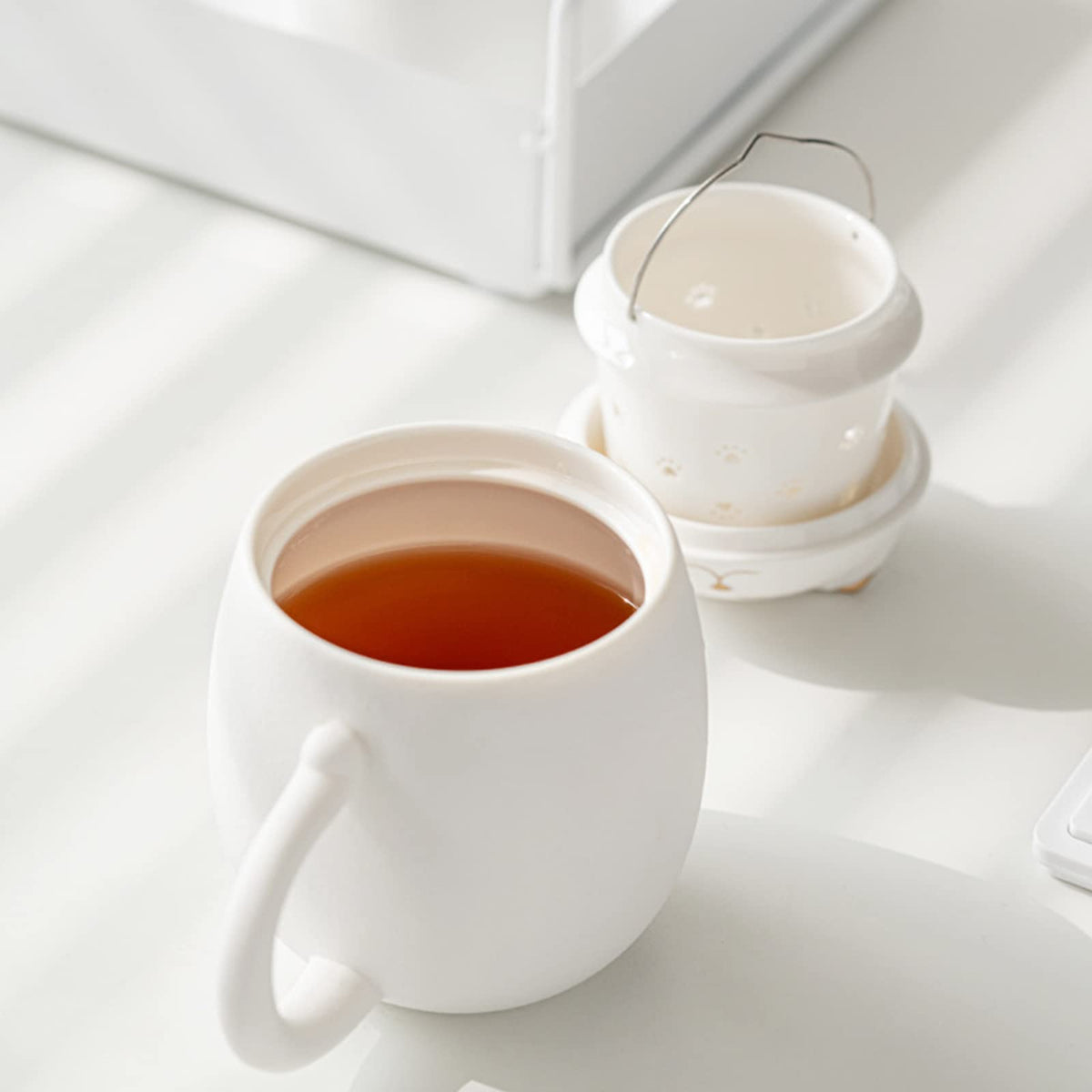 Cat Ceramic Tea Mug with Infuser & Lid Leaf Tea Cup for Home Office