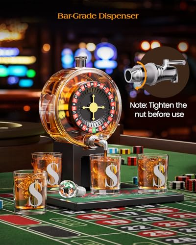 Roulette Whiskey Decanter Gift Set with 4 Dollar Glasses
