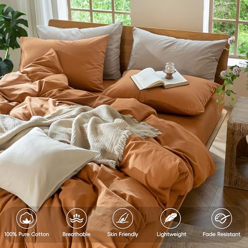 Duvet Cover Set 100% Washed Cotton Linen Like Full (64 Ounce)