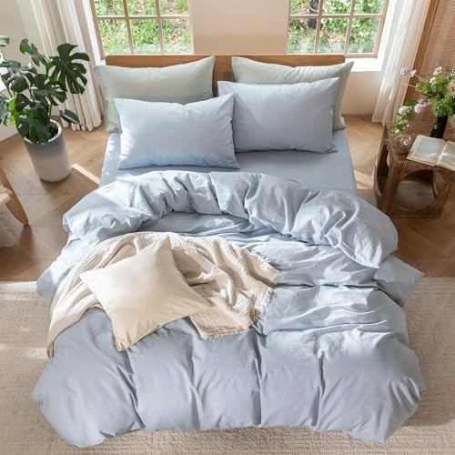 Duvet Cover Set 100% Washed Cotton Linen Like Twin (46.4 Ounce)