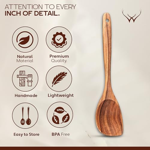 CORNER Teak Wooden Spoon for Cooking With Teak Spoon Rest (2 Count)