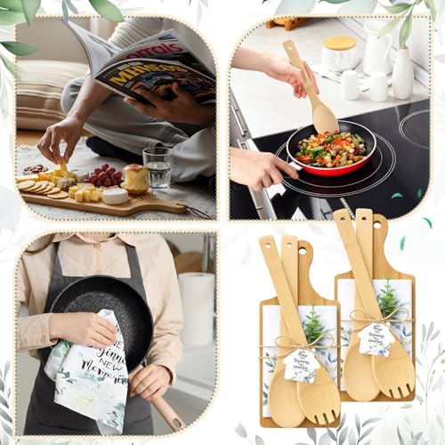 62 Pcs Housewarming Gifts Bulk Engraved Cutting Board New Home Beginning Kitchen Towels Cards Bamboo Spoons House Warming Gift Set for Homeowner Neighbor Couple Apartment Kitchen (62 Count)