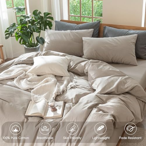 Duvet Cover Set 100% Washed Cotton Linen Like Twin (2 Piece Set)