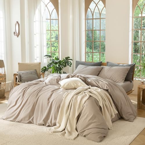 Duvet Cover Set 100% Washed Cotton Linen Like Oversized King (64 Ounce)