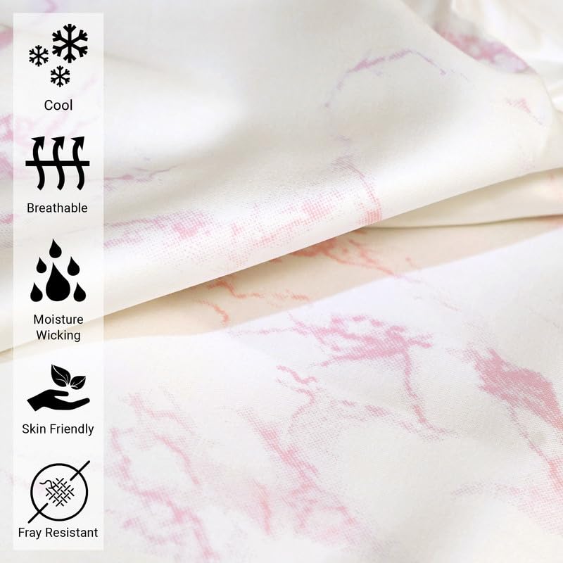 100% Cotton Carrara Marble Print Full Fitted Sheet 400TC Pink