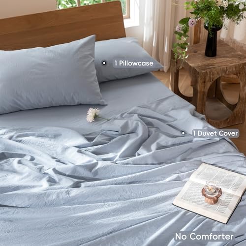 Duvet Cover Set 100% Washed Cotton Linen Like Twin (46.4 Ounce)