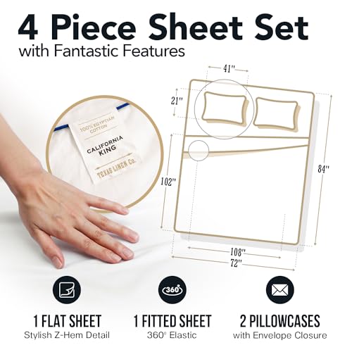 100% Egyptian Cotton Sheets California King Size (4 Piece Set)