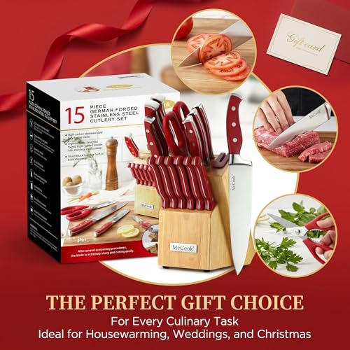 Knife Set Red Kitchen Knife Block Set w Built