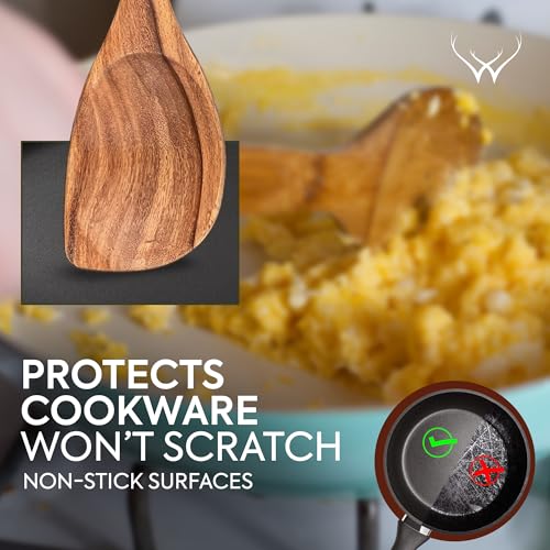 CORNER Teak Wooden Spoon for Cooking With Teak Spoon Rest (2 Count)