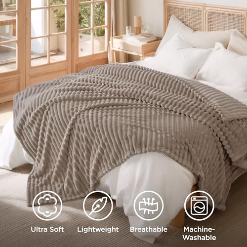 Full Size Fleece Blankets for Bed Light Brown 84"x90"