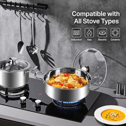 6 Piece Stainless Steel Cookware Set with Glass Lids (6 Count)