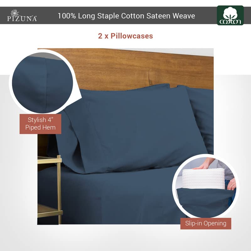 100% Cotton King Size Pillowcases 400 Thread Count Dark Blue (2 Count)