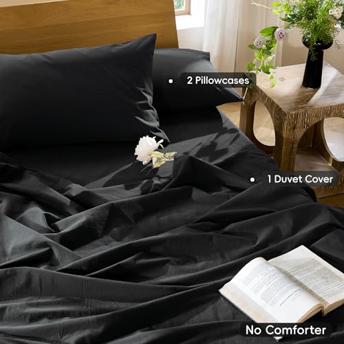 Duvet Cover Set 100% Washed Cotton Linen Like Oversized Queen (3 Piece Set)