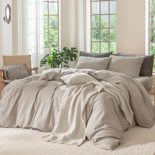 Duvet Cover Set 100% Washed Cotton Linen Like Super King (3 Count)