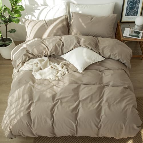 Duvet Cover Set 100% Washed Cotton Linen Like Full (3 Piece Set)