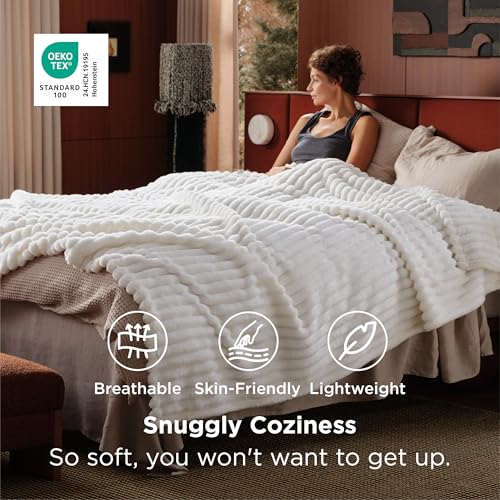 Soft Cozy King Size Fleece Blankets for Bed Off White 108"x90"
