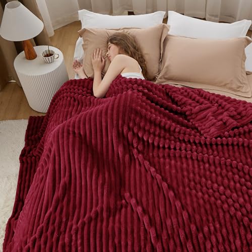 Soft Full Size Fleece Blankets for Bed Deep Red 84"x90"