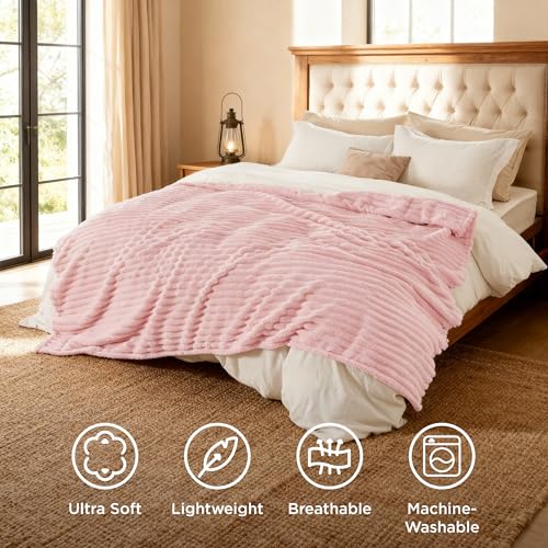 Soft Queen Size Blanket for Bed Coral Pink 90"x90"