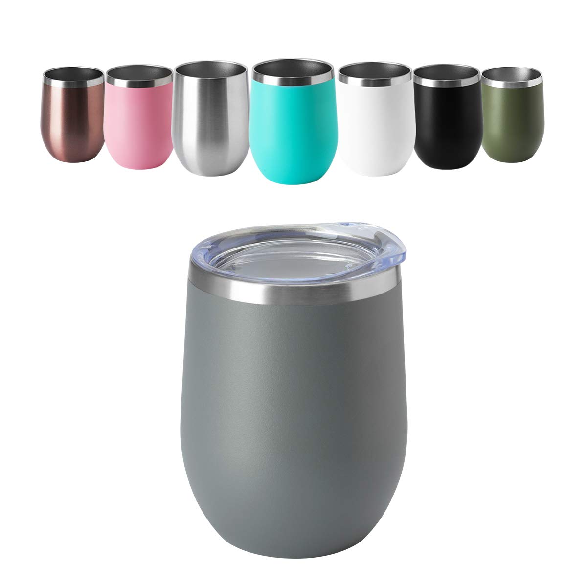 12oz Wine Tumbler with Lid Stemless Wine Glasses Double Wall Vacuum Travel Mugs stainless steel Coffee Cup for Cold & Hot Drinks Wine Coffee Cocktails Beer 6 Pack Grey (6 Count)