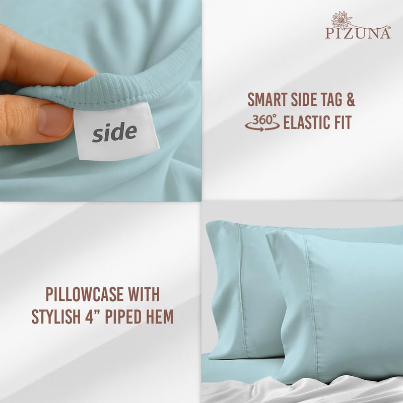 Cotton Twin XL Fitted Sheet + 2 Pillowcases Set 400TC Baby Blue