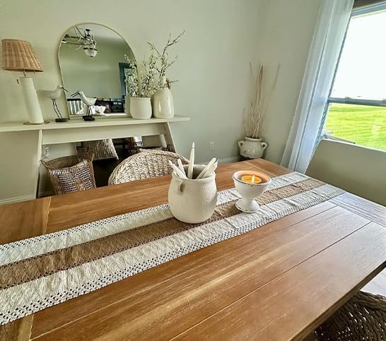Boho Table Runner for Fall Home Decor 12x60 Rustic with Tassels (60 Foot)